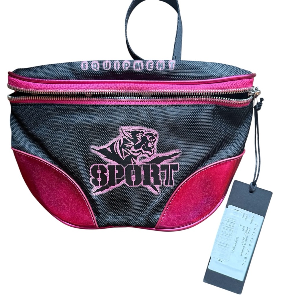 Philipp Plein Sport Pink and Black Zip Closure Belt Bag NWT